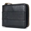 BULLCAPTAIN Leather Men Wallet Zipper RFID Blocking Coin Purse Bifold