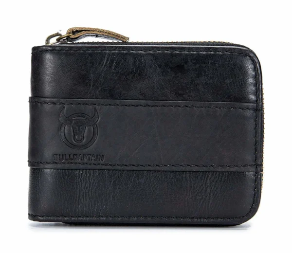 BULLCAPTAIN Leather Men Wallet Zipper RFID Blocking Coin Purse Bifold - Image 2