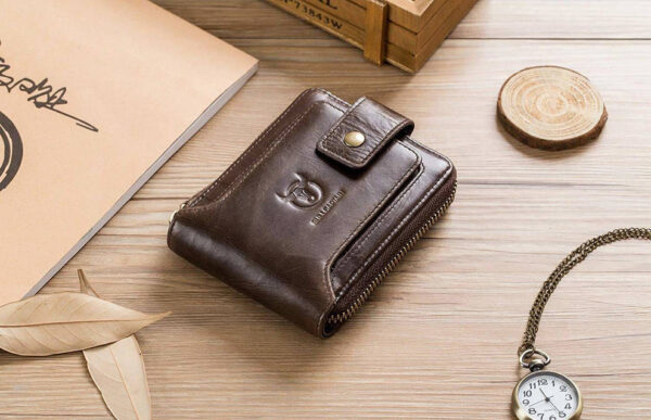 Bullcaptain  BULLCAPTAIN Leather Mens RFID Blocking Wallet Zipper Bifold Wallets - Image 5