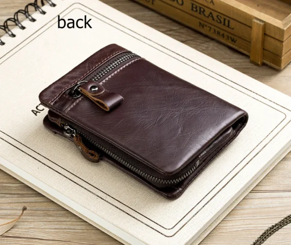 BULLCAPTAIN Men’s Genuine Leather Wallet Bifold Zippers Purse - Image 4