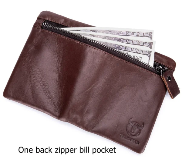 BULLCAPTAIN Men’s Genuine Leather Wallet Bifold Zippers Purse - Image 8