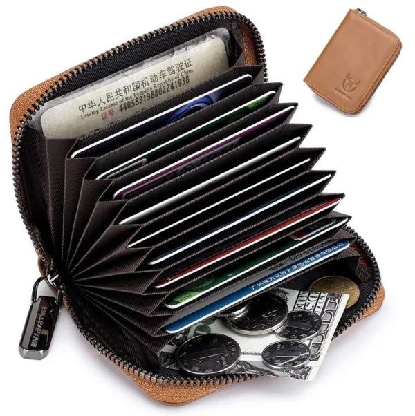 BULLCAPTAIN Leather Men Zipper Wallet Rfid Blocking Card Holder - Image 5